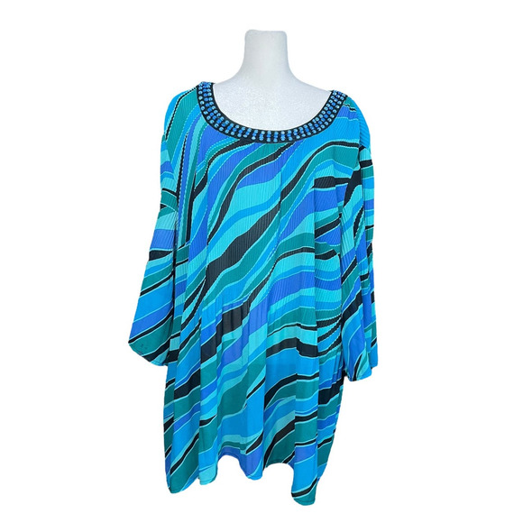 Catherines Women's Scoop Neck Flutter Sleeve Beaded Blouse Plus Size 1X 18/20W - Picture 1 of 9